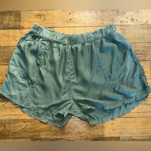 UNSUBSCRIBED Sage Green 100% Silk Shorts with pockets lightweight